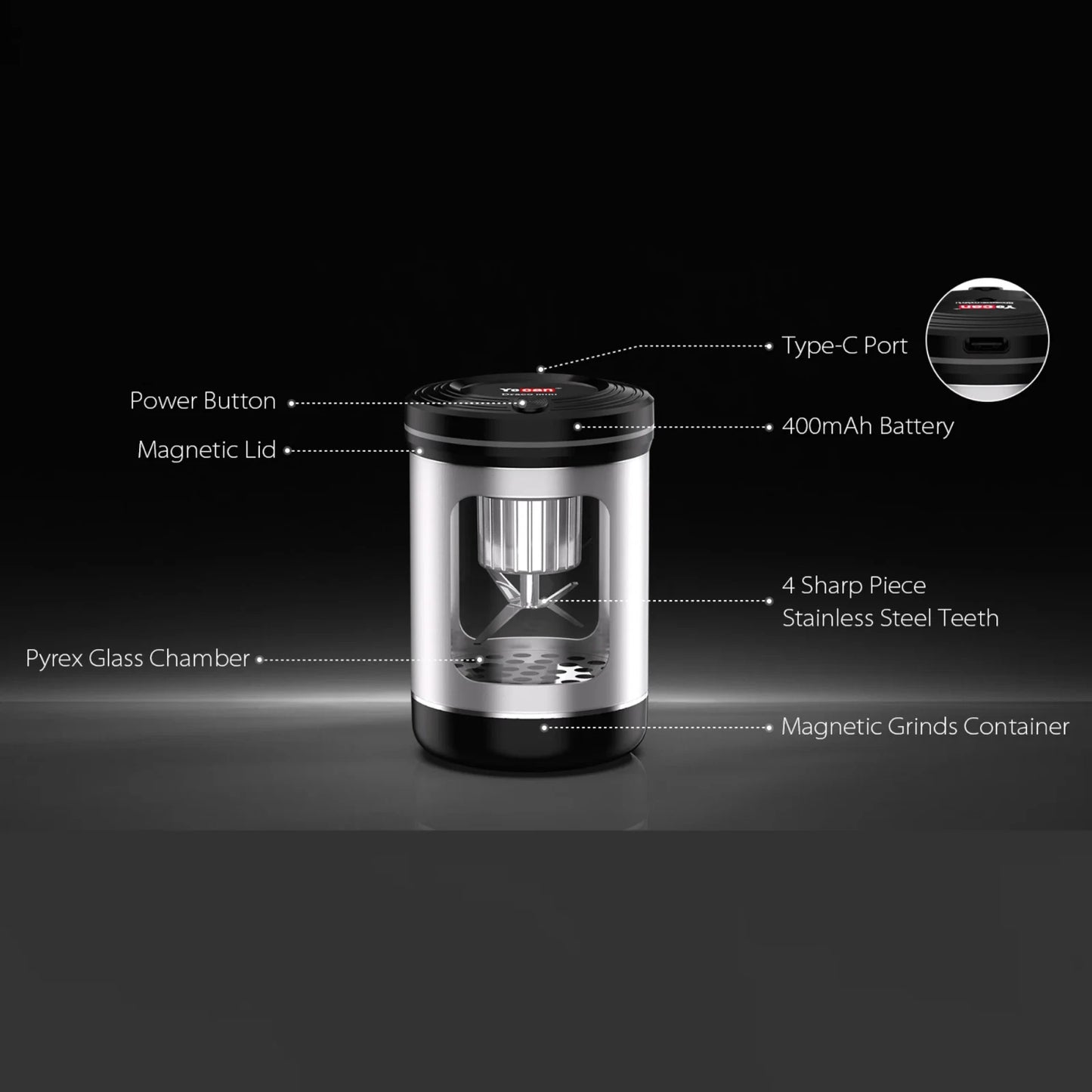 herb grinder with led battery powered grinder