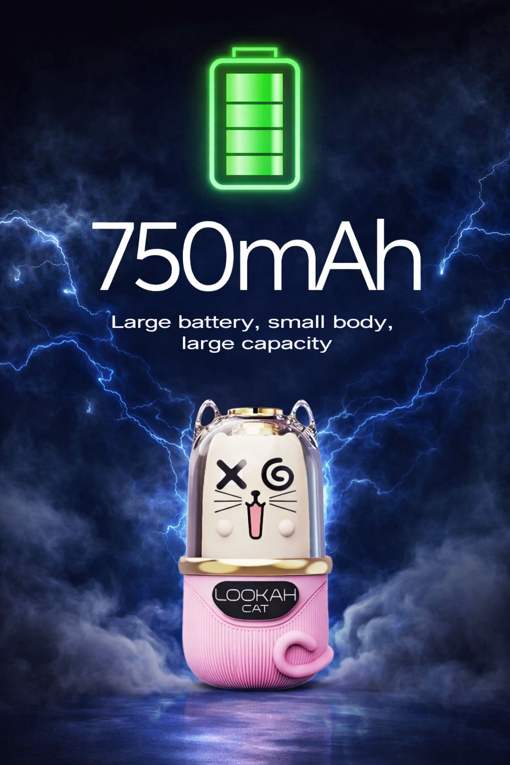 Lookah Cat 510 Thread Battery – Variable Voltage | USB-C Rechargeable | Portable Vape Pen | 650mAh