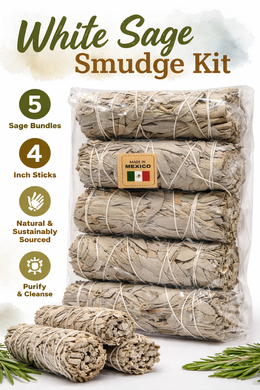 White Sage Smudge Kit – 5 PCS Bundle | Natural Cleansing | 4 Inch Sticks