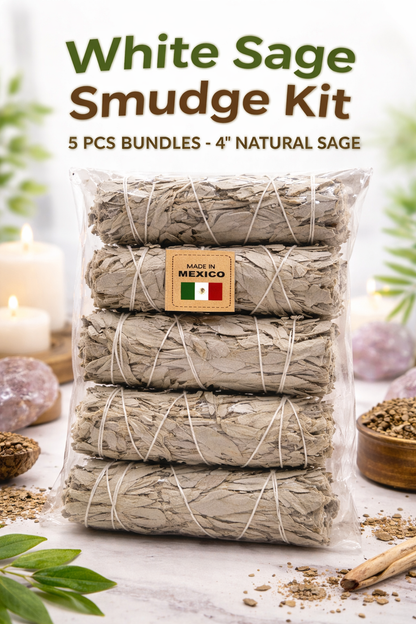 White Sage Smudge Kit – 5 PCS Bundle | Natural Cleansing | 4 Inch Sticks